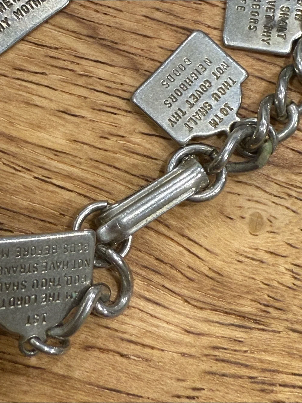 Vintage Mid-Century Silver Tone Ten Commandments Charm Bracelet